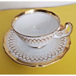 Vintage Adderley Glenmayne Demitasse Cup & Saucer Gold Scroll Bone china England